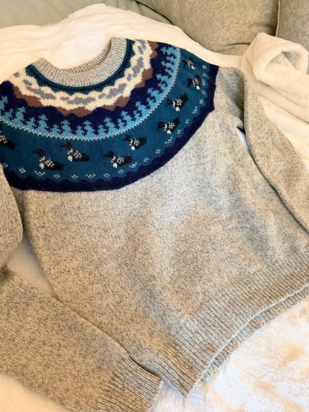 Cozy Vintage Woolrich Crewneck Fair Isle Loon Knit Pullover Sweater Grey Sm EUC